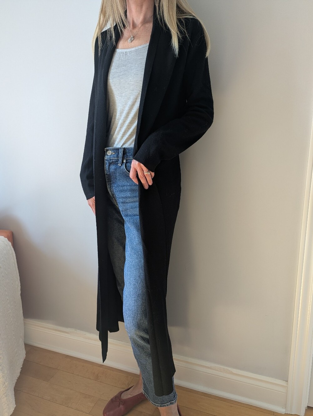 Aritzia Babaton Black Longline Open-Front Cardigani